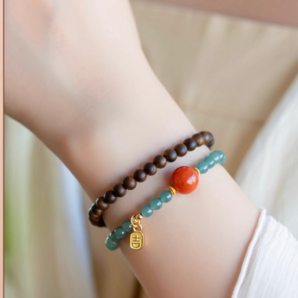 Blue Jade Agarwood Lucky Bracelet