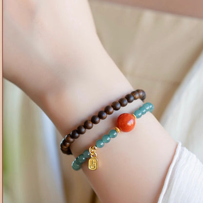 Blue Jade Agarwood Lucky Bracelet
