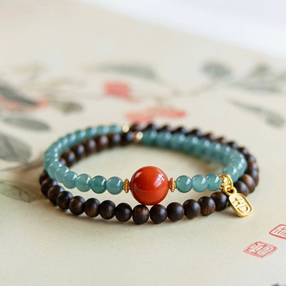 Blue Jade Agarwood Lucky Bracelet