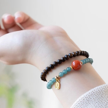 Blue Jade Agarwood Lucky Bracelet
