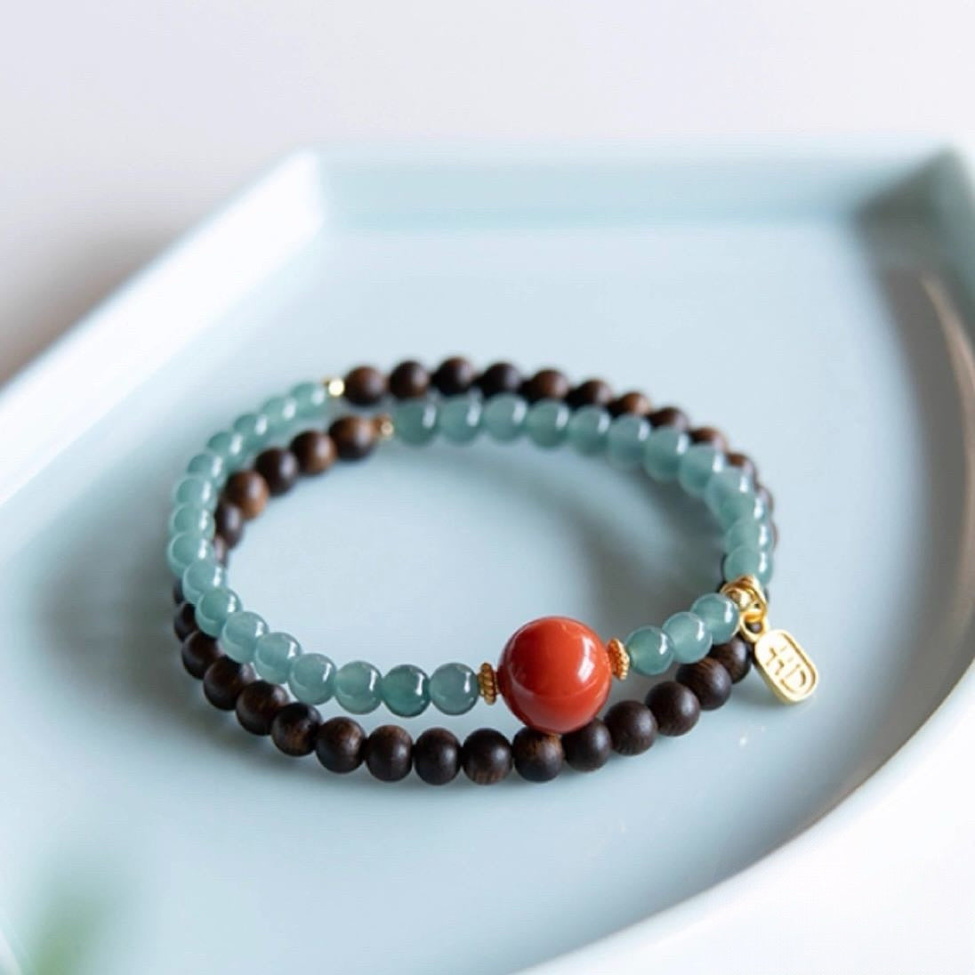 Blue Jade Agarwood Lucky Bracelet