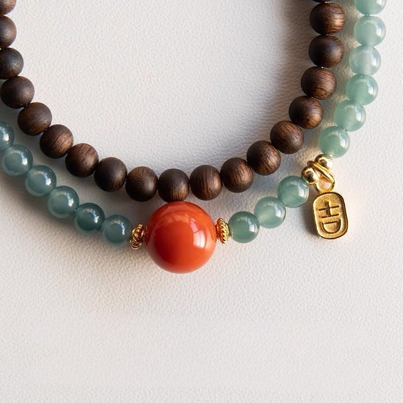 Blue Jade Agarwood Lucky Bracelet