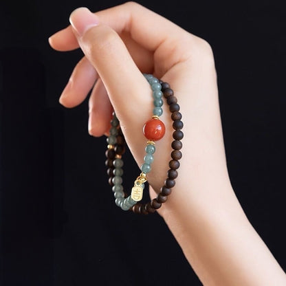 Blue Jade Agarwood Lucky Bracelet