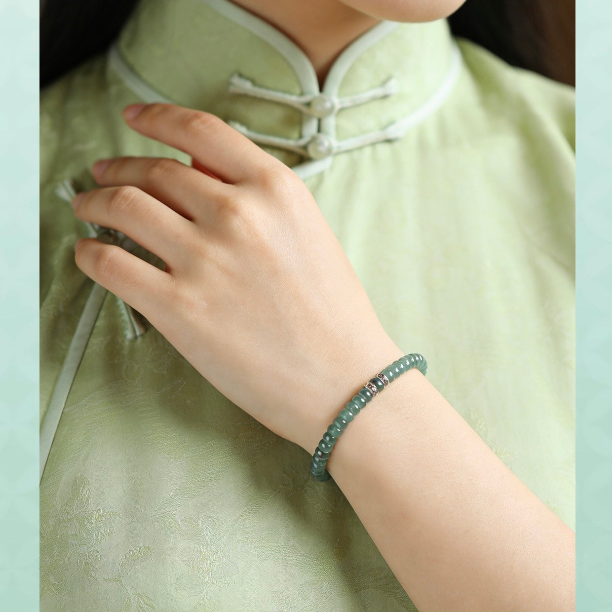 Blue Jade Flat Bead Bracelet