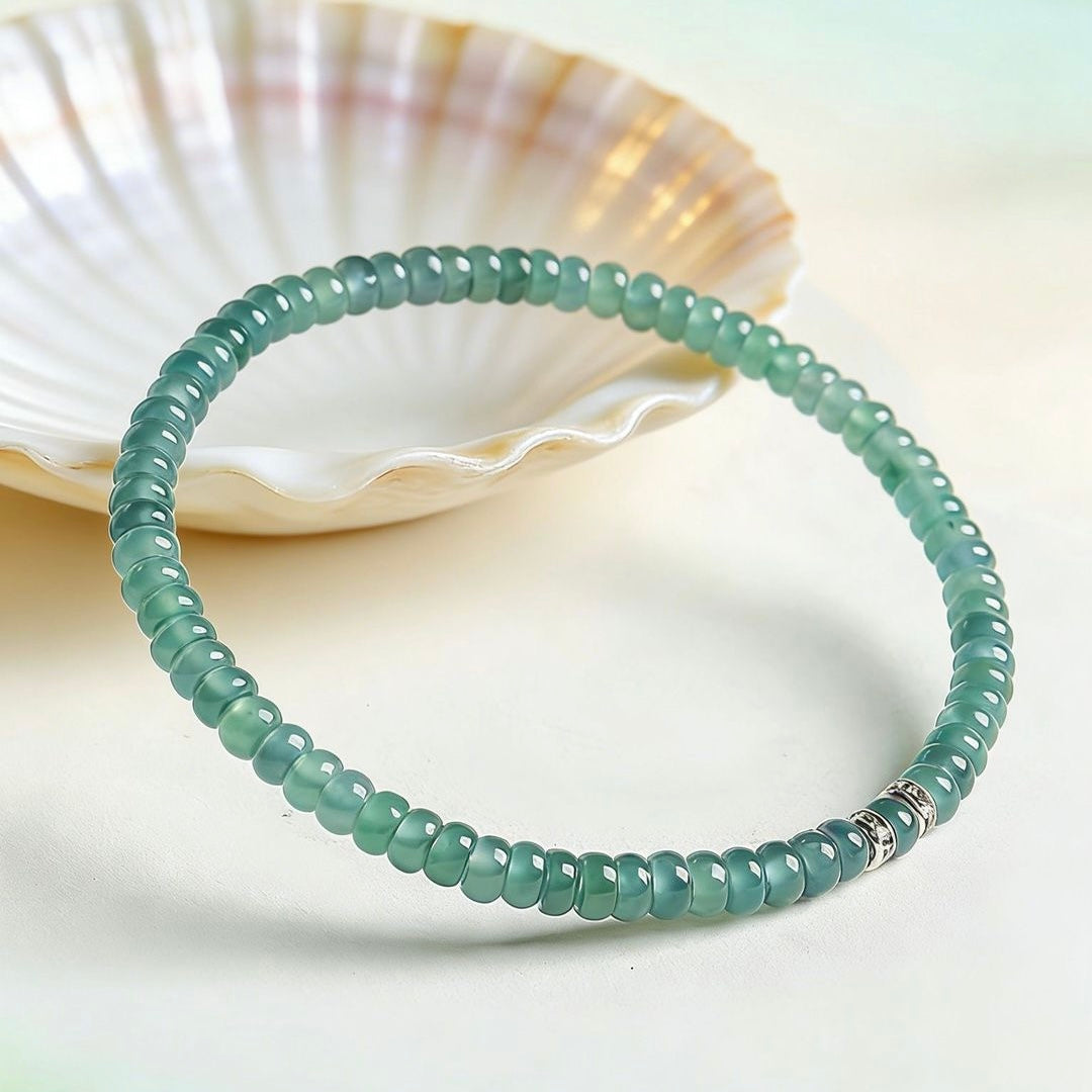 Blue Jade Flat Bead Bracelet