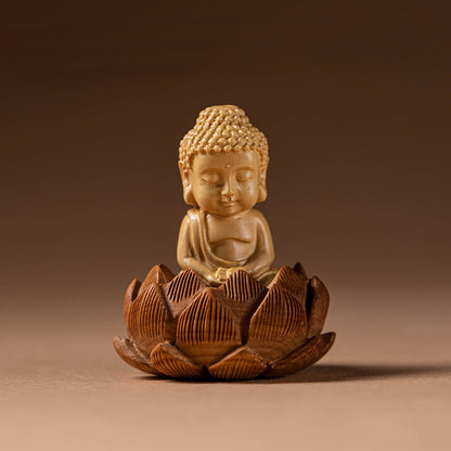 Fortune & Karma Boxwood Buddha Lotus Statue Peace Serene Blessings Car Pendant