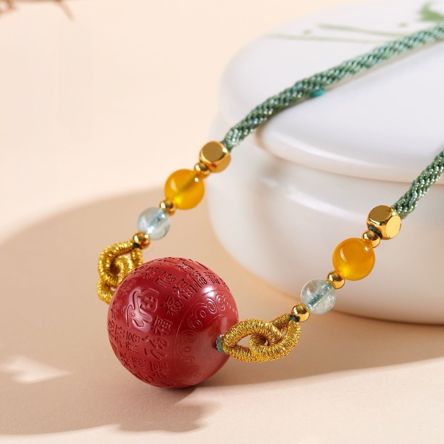 Cinnabar Fu Fortune Necklace