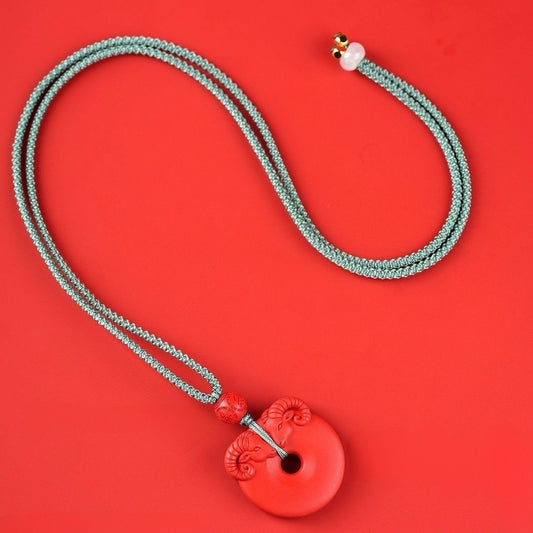 Cinnabar Goat Peace Buckle Guardian Necklace