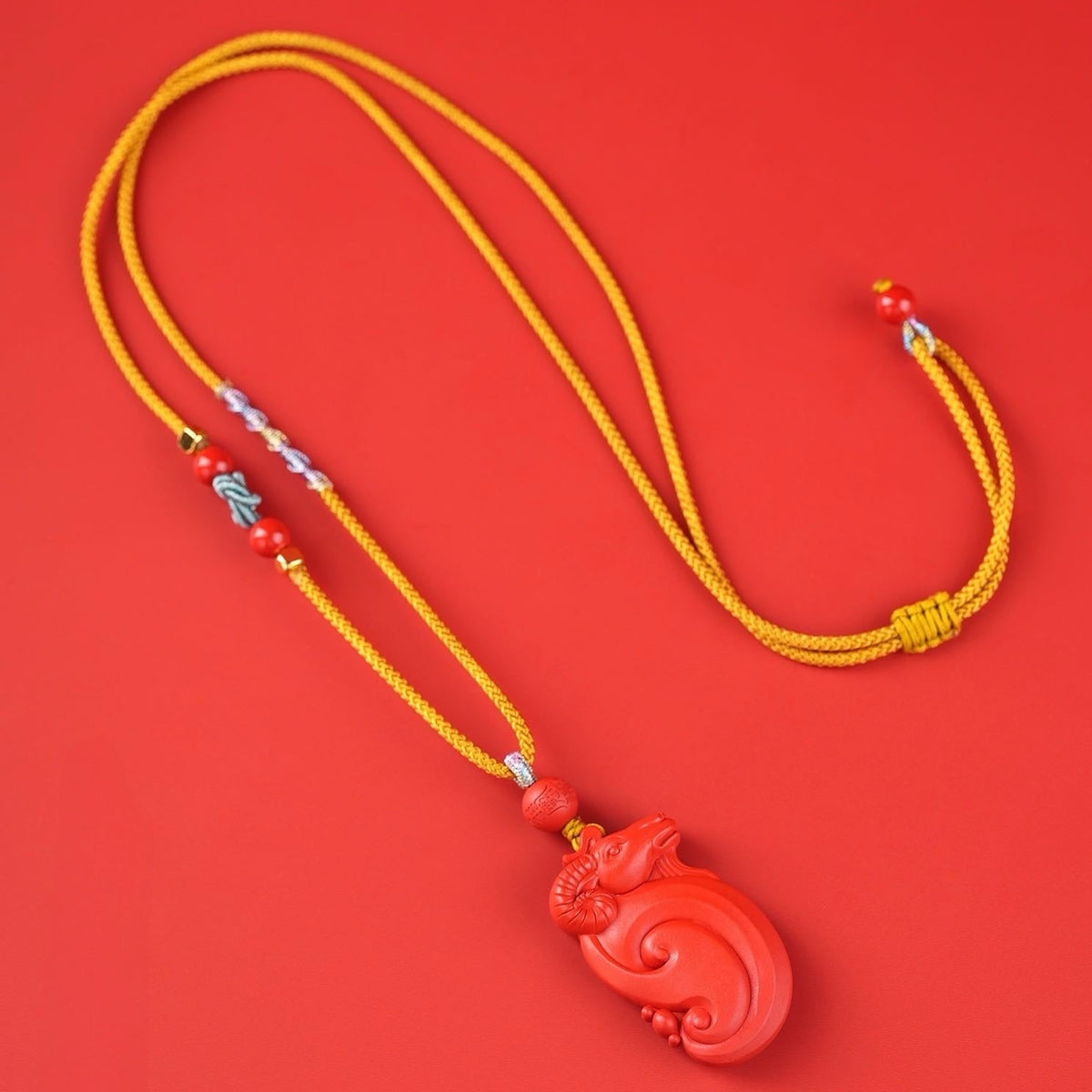 Cinnabar Goat Zodiac Fortune Guardian Necklace
