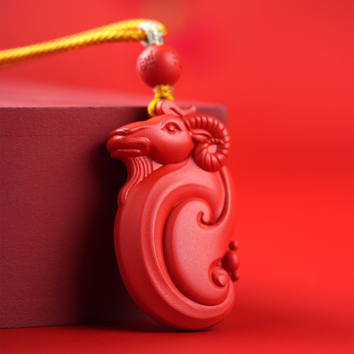 Cinnabar Goat Zodiac Fortune Guardian Necklace