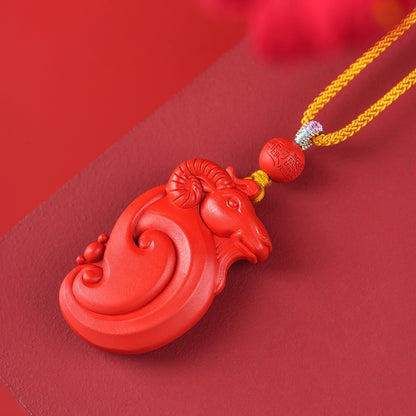 Cinnabar Goat Zodiac Fortune Guardian Necklace