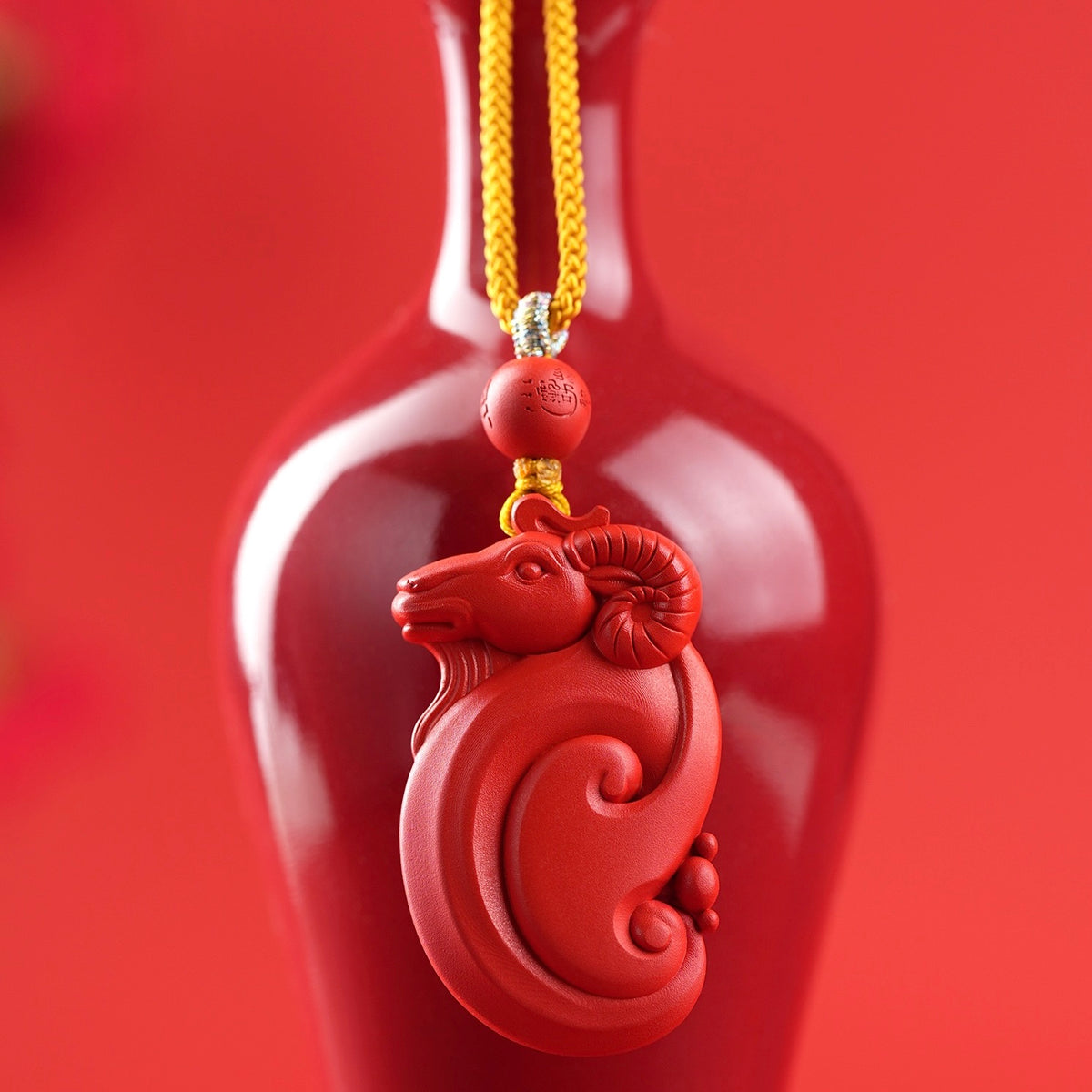 Cinnabar Goat Zodiac Fortune Guardian Necklace