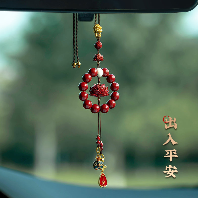 Fortune & Karma Cinnabar Lotus Peace Blessing Car Hanging Decoration