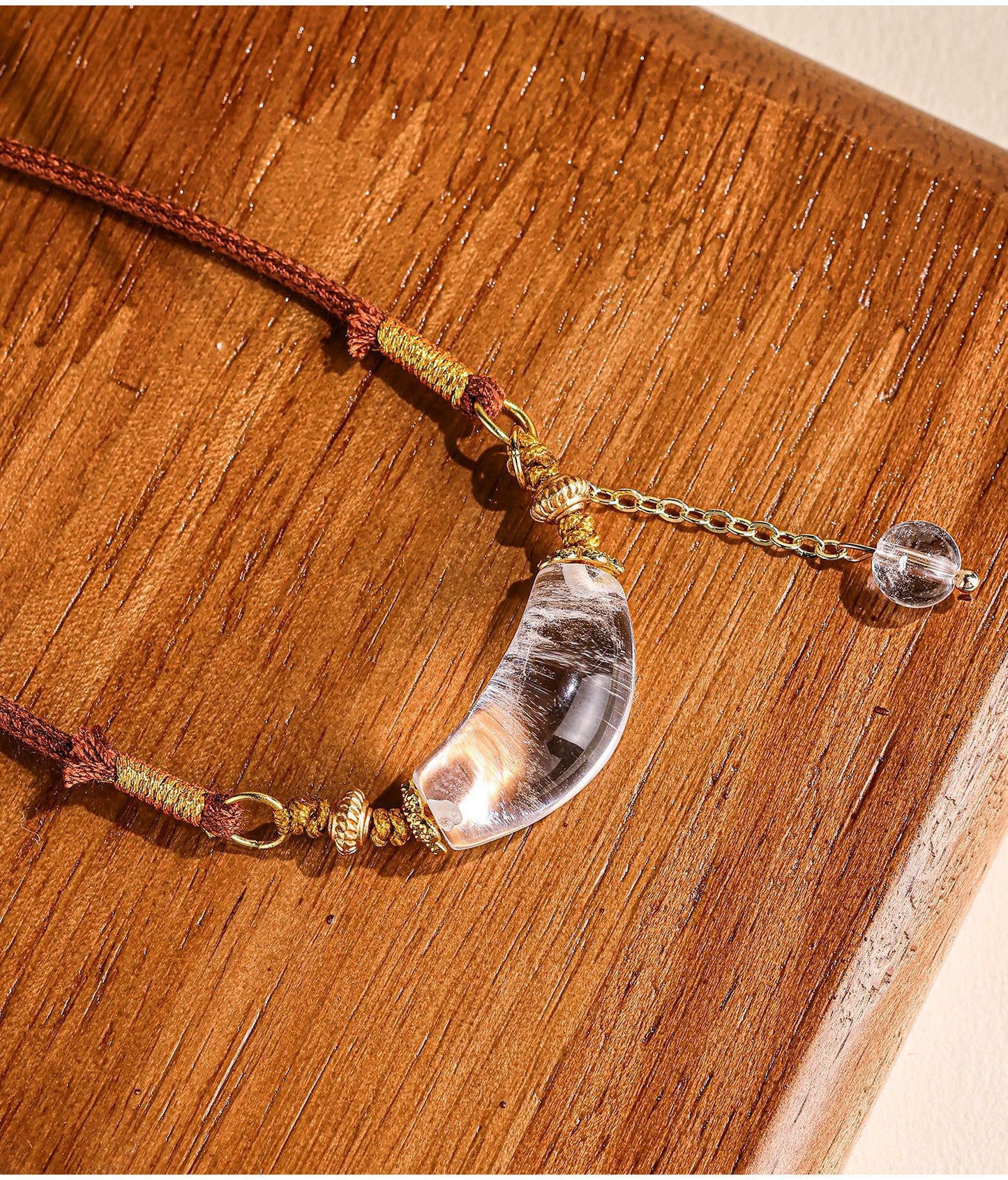 Clear Quartz Crescent Pendant Necklace