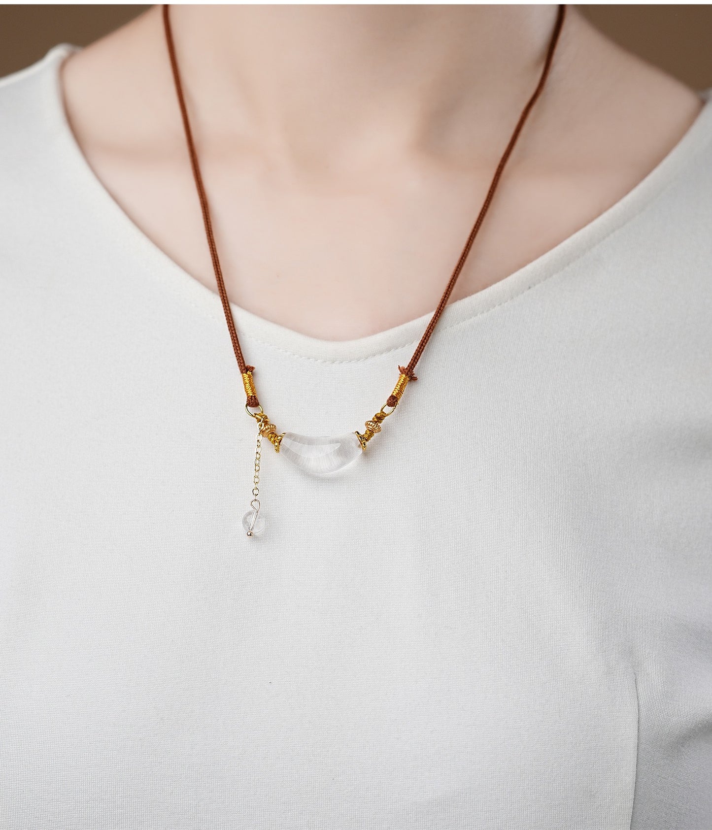 Clear Quartz Crescent Pendant Necklace