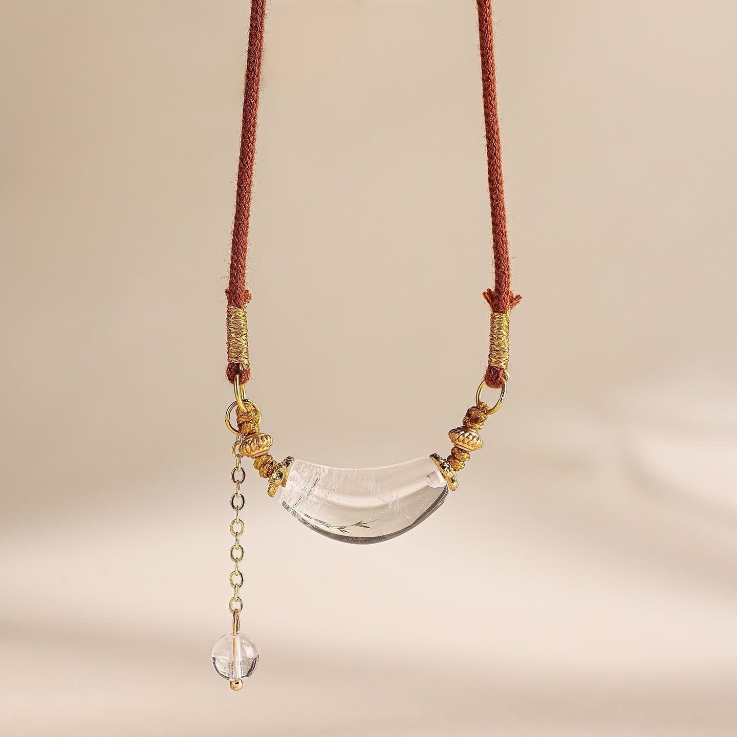 Clear Quartz Crescent Pendant Necklace