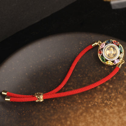Colorful Zircon Copper Wealth Luck Rotation Bracelet Necklace Pendant