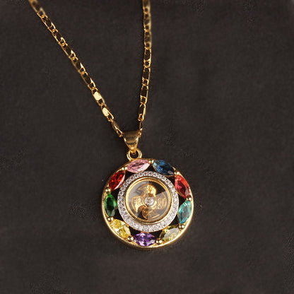 Colorful Zircon Copper Wealth Luck Rotation Bracelet Necklace Pendant