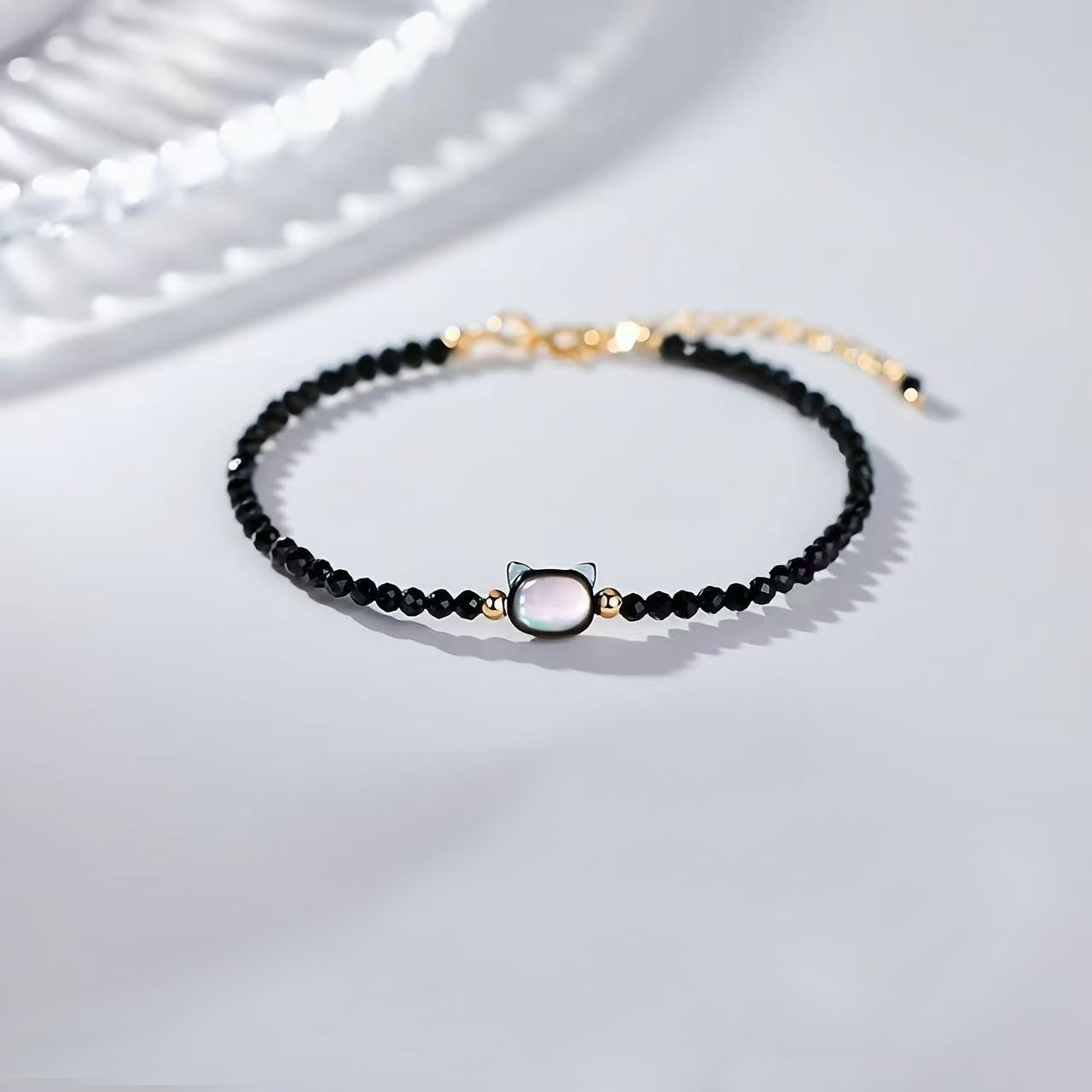 Crystal Cat Charm Adjustable Healing Bracelet