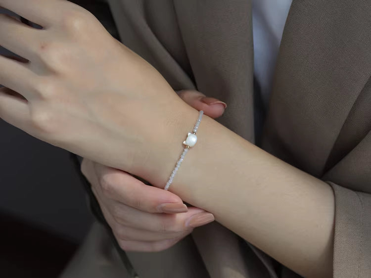 Crystal Cat Charm Adjustable Healing Bracelet