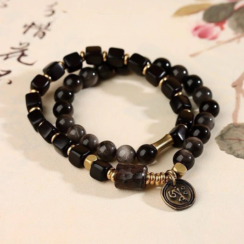 Ebony Silver Sheen Obsidian Bracelet