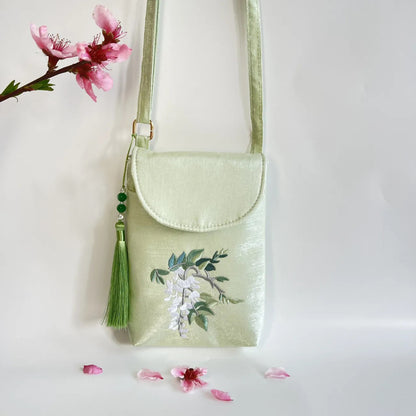 Fortune & Karma Embroidered Tassel Crossbody Phone Bag