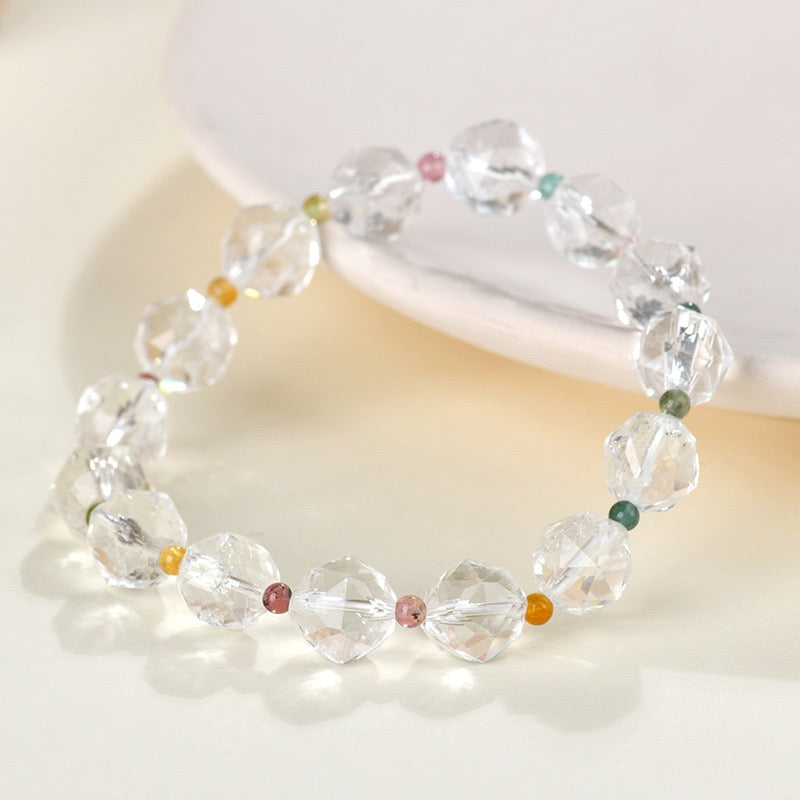Faceted Clear Quartz Tourmaline Bracelet