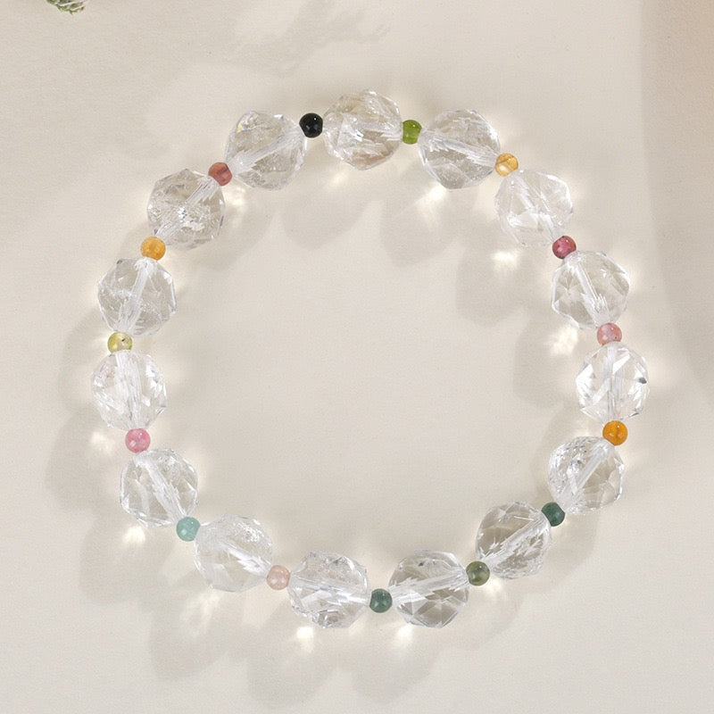 Faceted Clear Quartz Tourmaline Bracelet