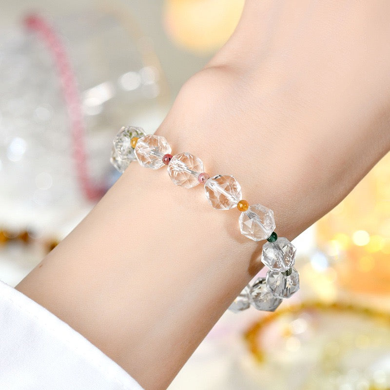 Faceted Clear Quartz Tourmaline Bracelet