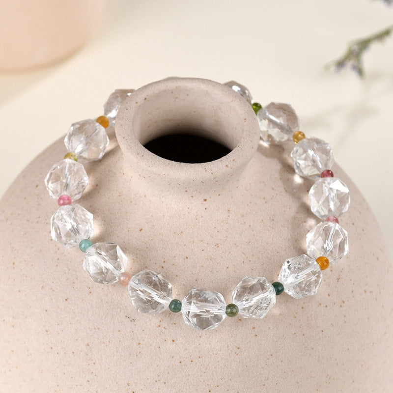 Faceted Clear Quartz Tourmaline Bracelet