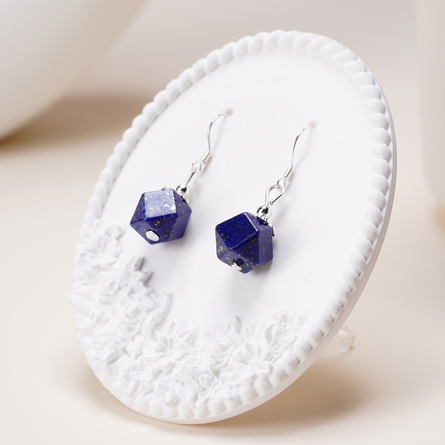 Faceted Lapis Wisdom Silver Earrings