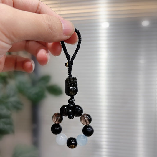 Five Elements Obsidian Fortune Keychain