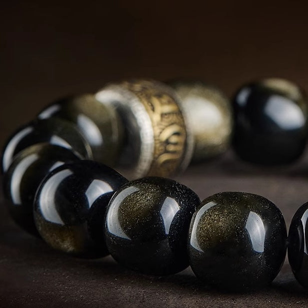 Gold Obsidian Pixiu Mantra Wealth Bracelet