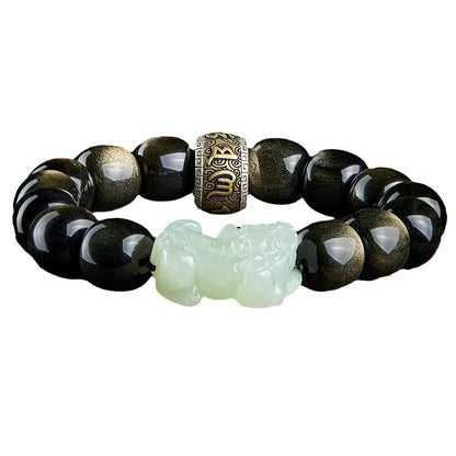 Gold Obsidian Pixiu Mantra Wealth Bracelet