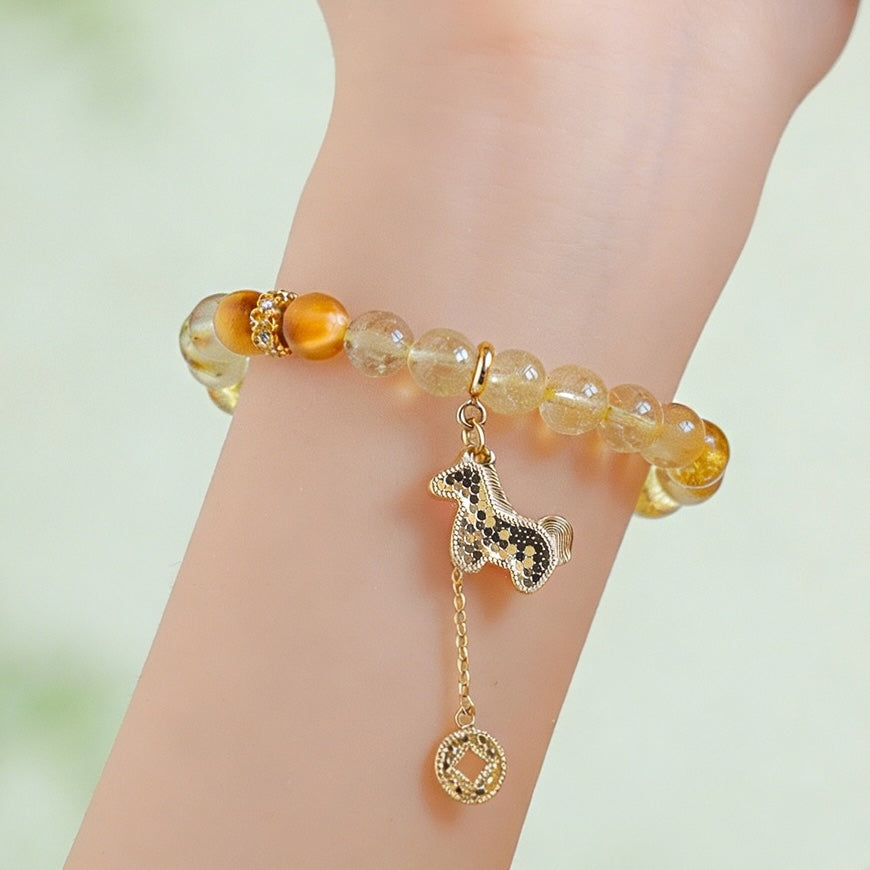 Golden Horse Rutilated Quartz Luck Bracelet