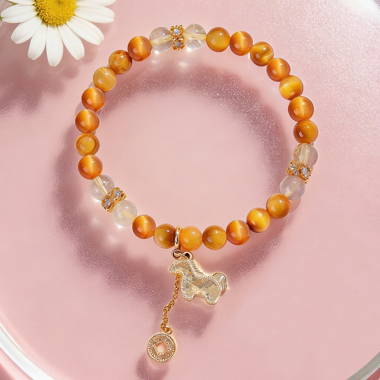 Golden Horse Rutilated Quartz Luck Bracelet