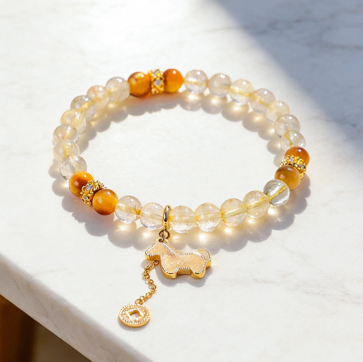 Golden Horse Rutilated Quartz Luck Bracelet