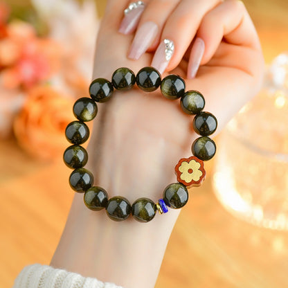 Golden Obsidian Four Leaf Clover Bracelet