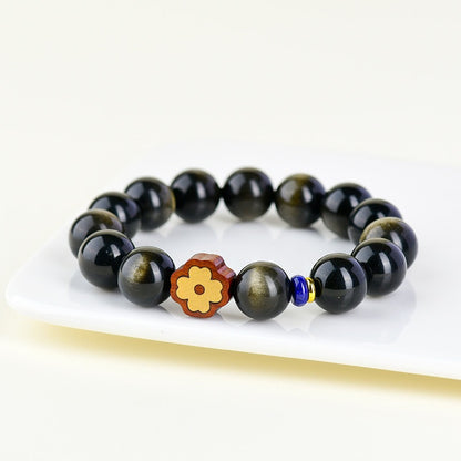 Golden Obsidian Four Leaf Clover Bracelet