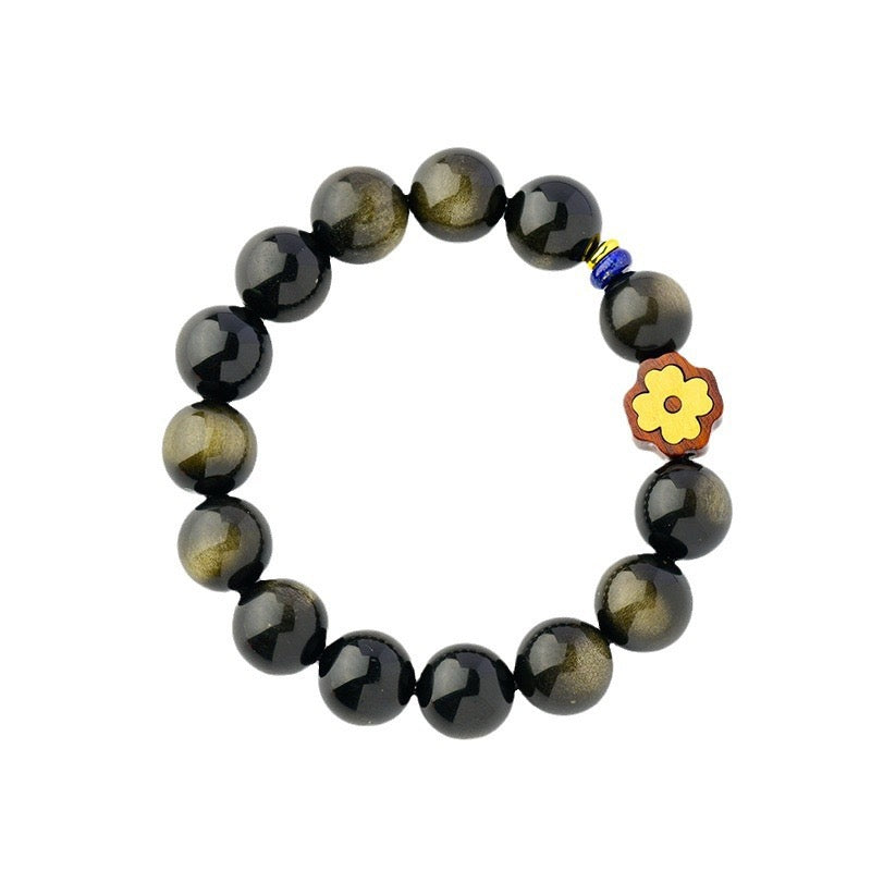 Golden Obsidian Four Leaf Clover Bracelet