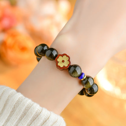 Golden Obsidian Four Leaf Clover Bracelet