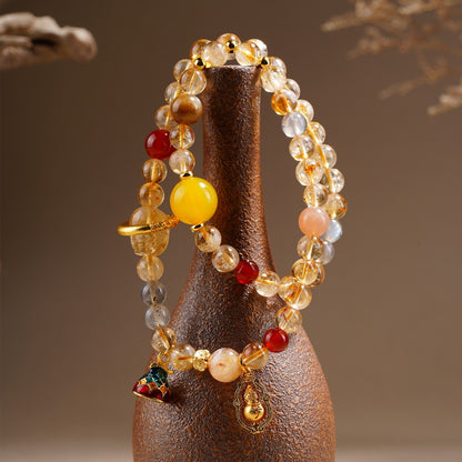 Golden Rutilated Pixiu Gourd Bracelet