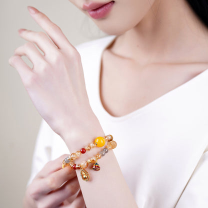 Golden Rutilated Pixiu Gourd Bracelet