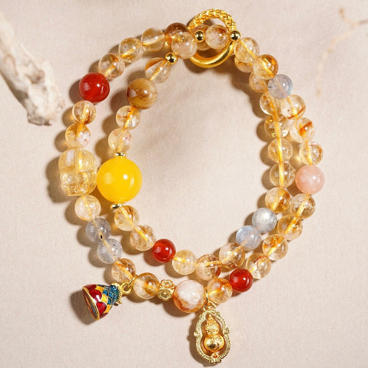 Golden Rutilated Pixiu Gourd Bracelet