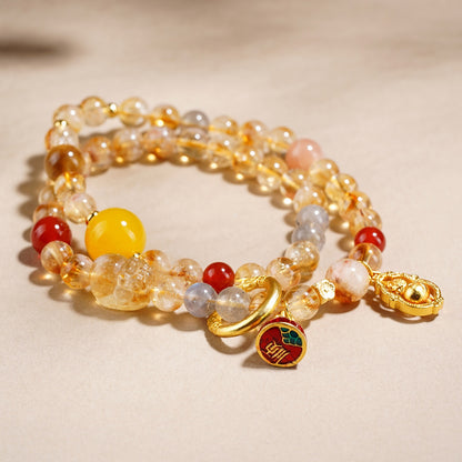 Golden Rutilated Pixiu Gourd Bracelet