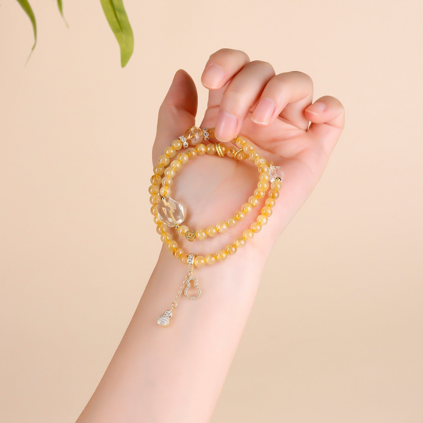 Golden Rutilated Prosperity Gourd Bracelet