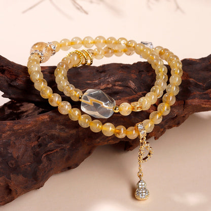 Golden Rutilated Prosperity Gourd Bracelet