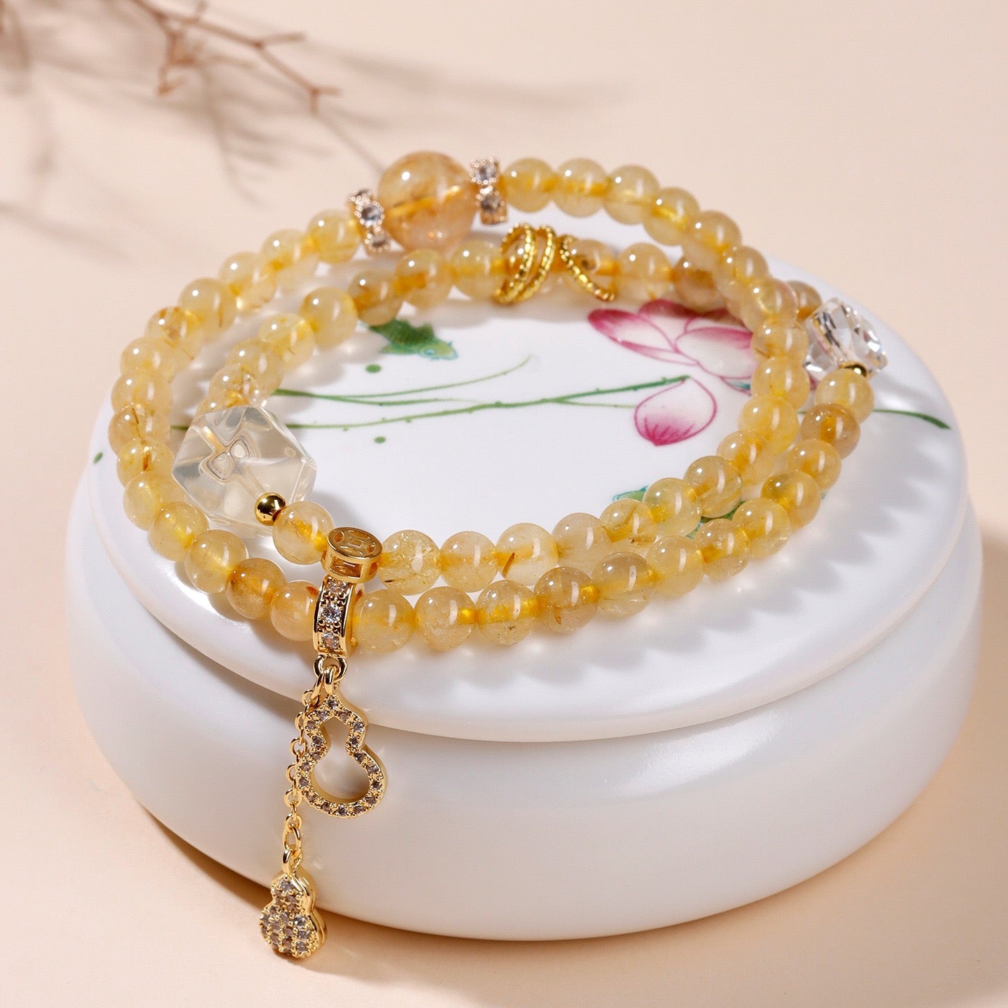 Golden Rutilated Prosperity Gourd Bracelet