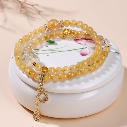 Golden Rutilated Prosperity Gourd Bracelet