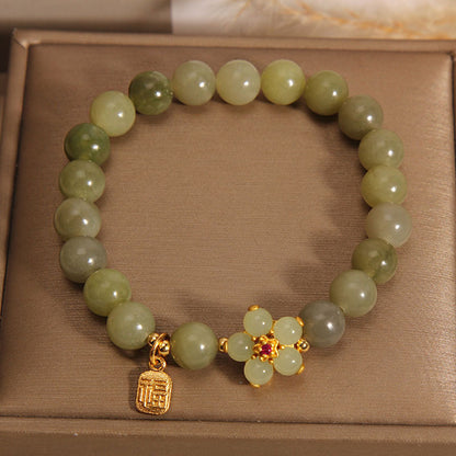 Fortune & Karma Green Jade Flower Fu Character Charm Luck Bracelet